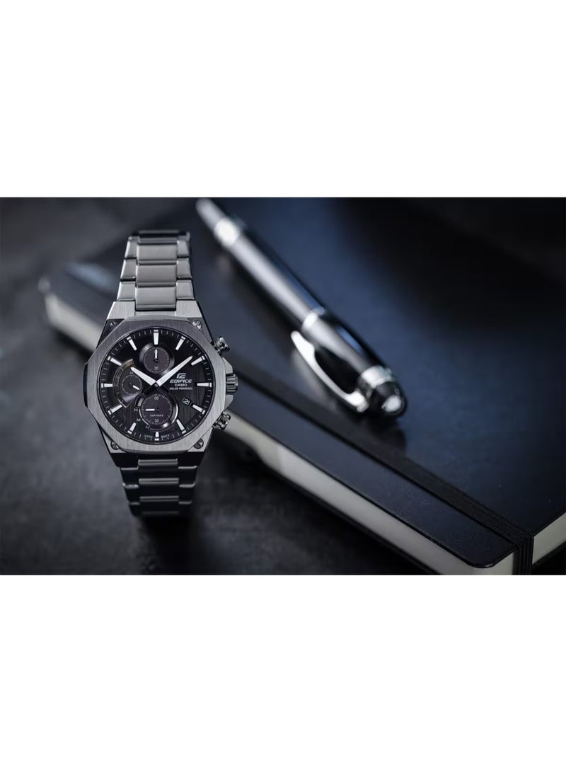 CASIO Edifice Solar Chronograph Men’s Watch EFS‑S570DC‑1A, 44 mm Black Dial, Gray Ion‑Plated Stainless Steel Bracelet, 100 m WR - Image 4